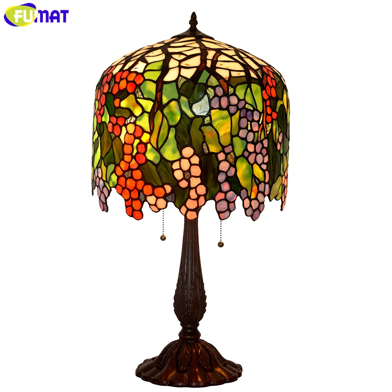 Fumat витражное стекло Тиффани Стиль настольная лампа Медь мозаика базы винограда