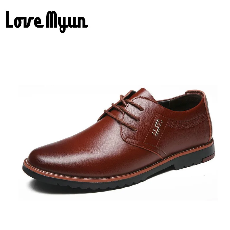 Мужские кожаные туфли со шнуровкой коричневые повседневные на плоской подошве