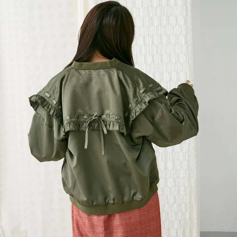 Милые стильные женские осенние базовые атласные куртки пальто на молнии женская