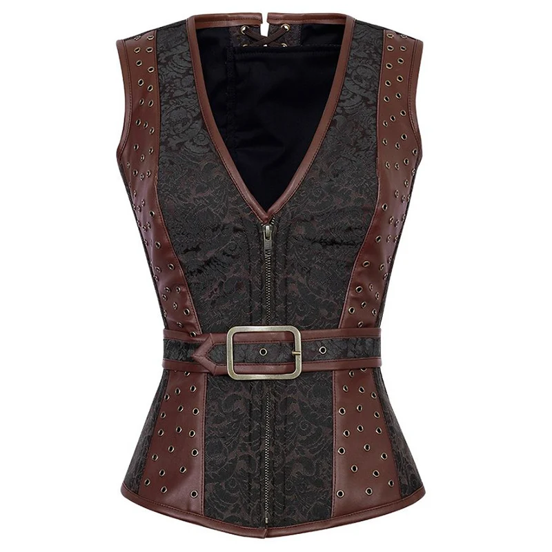 Коричневые аппликации на молнии Espartilhos Corsetto сексуальный парча корсет из