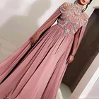 Розовые мусульманские Вечерние платья трапециевидной формы, имитирующие искусственную иллюзию, шифоновые, мусульманские, дубайские, кафтан, саудовские, арабские Длинные платья для выпускного вечера