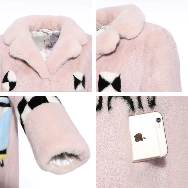 2018 г. модные зимние светло розовый пальто с мехом норки Импорт высокого качества