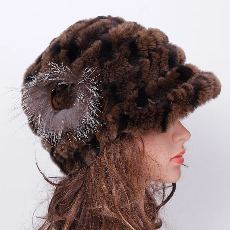 

Winter Female Hats Real Rex Rabbit Fur hat Women Winter Caps