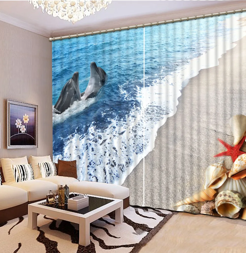 3d curtains ocean Window Blackout Luxury 3D Curtains set For Bed room Living Office custom | Дом и сад