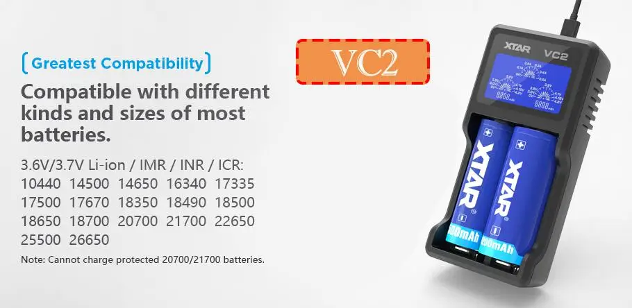 XTAR VC4S красочный VA ЖК-экран 3A зарядное устройство используется для IMR литий-ионная аккумуляторная батарея 18650/26650/10440/16340 - Цвет: VC2