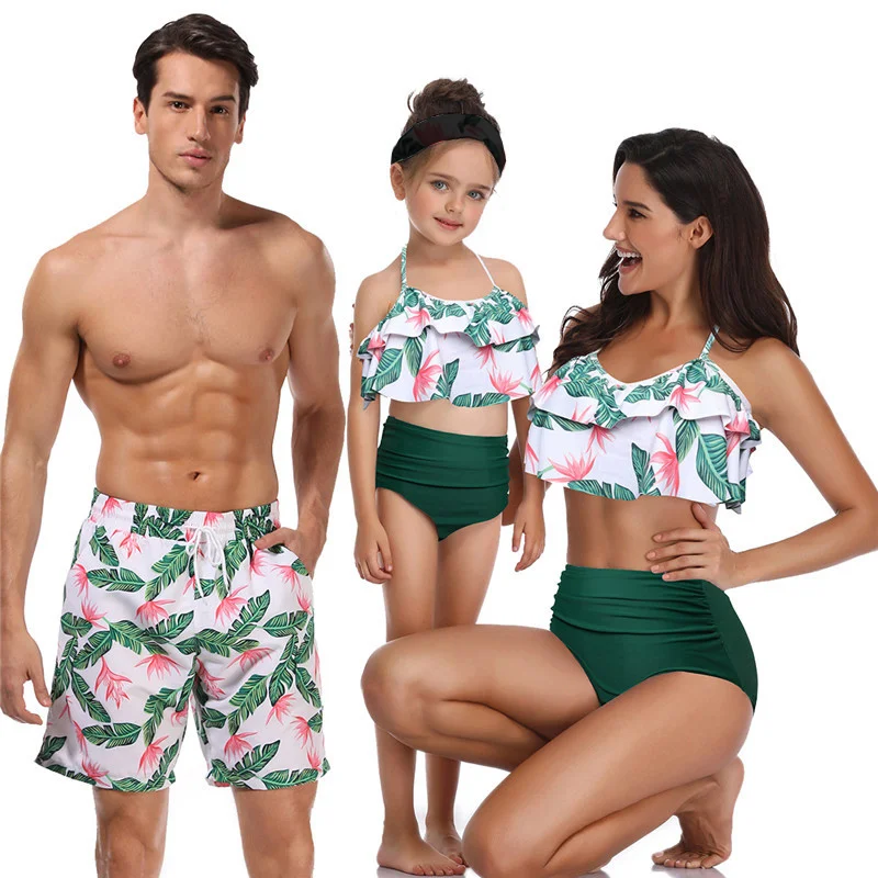 Green High waist Купальный костюм Женская купальная одежда купальный костюм из двух предметов купальный костюм для женщин и дочек детское бикини для девочек, Семейный комплект бикини для девочек - Цвет: Green High waist