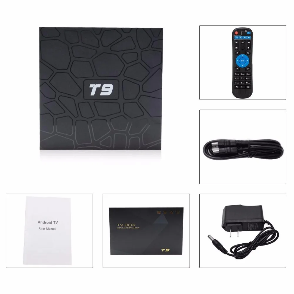 2018 T9 4 Гб 64 RK3328 четырехъядерный Smart Android 8 1 TV BOX Bluetooth4.0 H2.65 4K 2 ГГц/5 ГГц WIFI