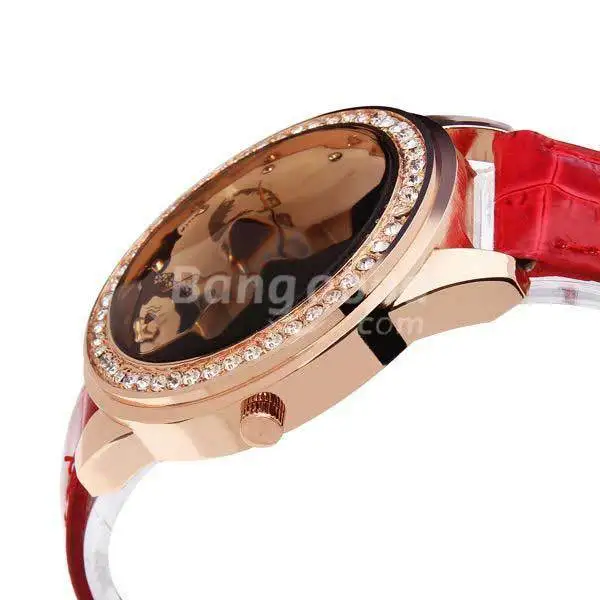 BluffCreek Fashion Leather Eiffel Tower Lip Crystal Women Quartz Wrist Watch | Красота и здоровье