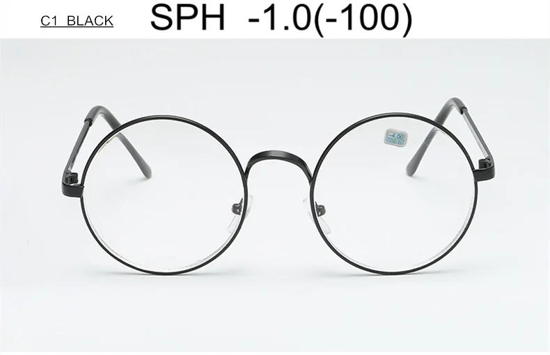 C1 (-1.0) SPH-1-1,5-2-2,5-3-3,5-4-4,5-5,0-5,5-6 готовые очки для близорукости Женщины Мужчины круглая оправа из сплава очки для близоруких UF29 - Цвет оправы: C1 (-1.0)