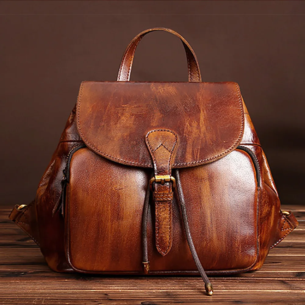 Женский винтажный рюкзак из натуральной воловьей кожи школьный для девушек
