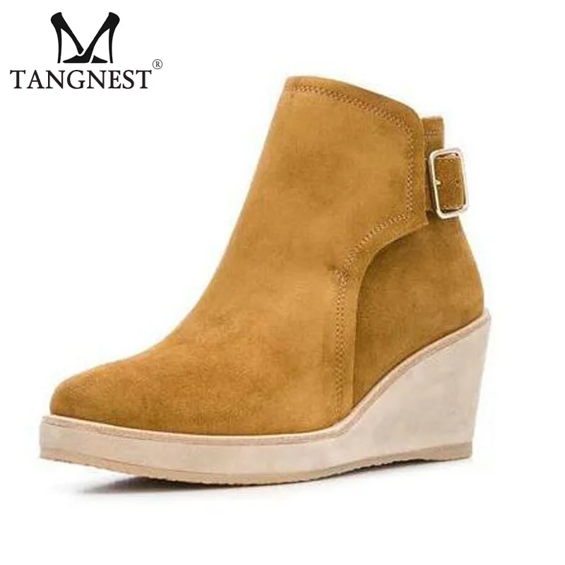 Tangnest/женские короткие ботинки на танкетке коллекция 2018 года зимние из флока