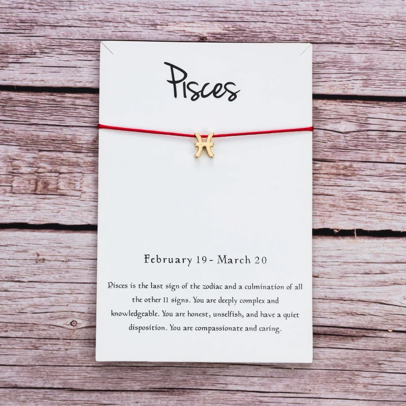 Женский браслет с надписью Wish Card и созвездие рыб подарок на день рождения карта
