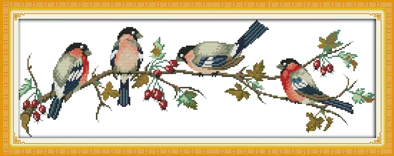

Bullfinches cross stitch kit 14ct 11ct pre stamped canvas cross stitching animal lover embroidery DIY handmade needlework