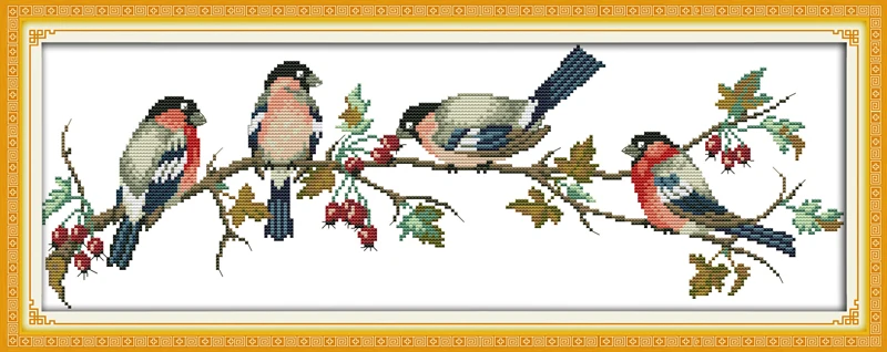 Набор для вышивки крестиком Bullfinches 14ct 11ct предварительно штампованный холст