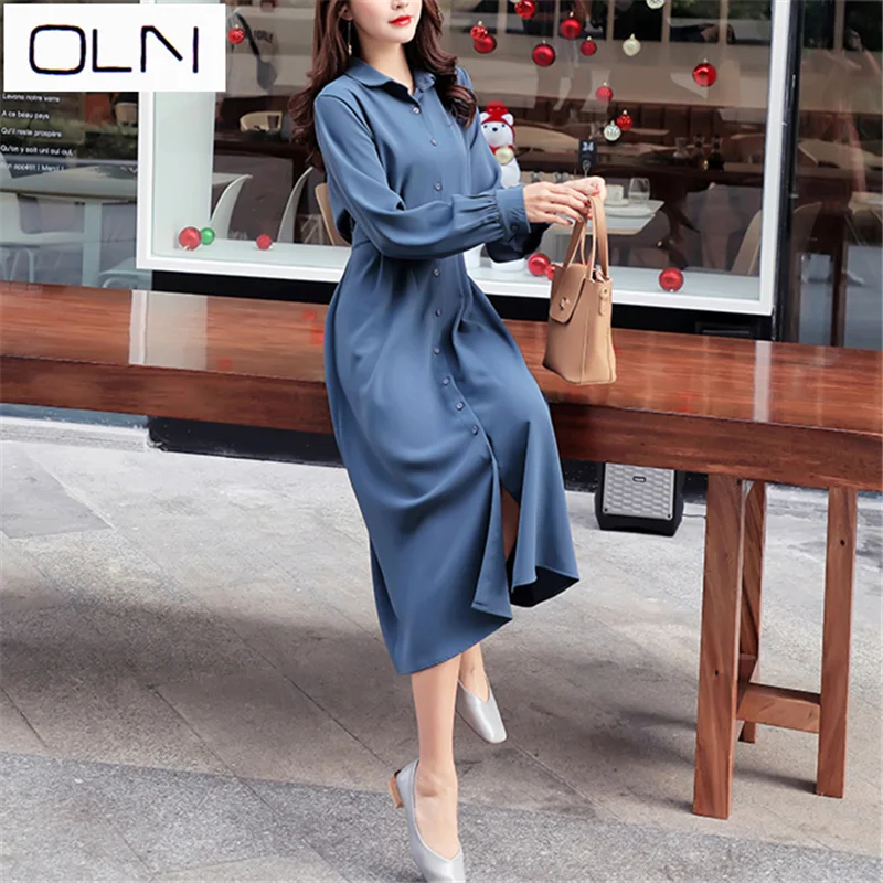 Женское приталенное платье с длинными рукавами в Корейском стиле Yamamoto весна-лето