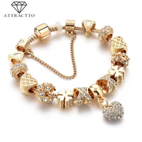 attractto gold heart charm braceletsbangles for women stainless steel bracelet handmade jewelry crystal bracelet sbr190043