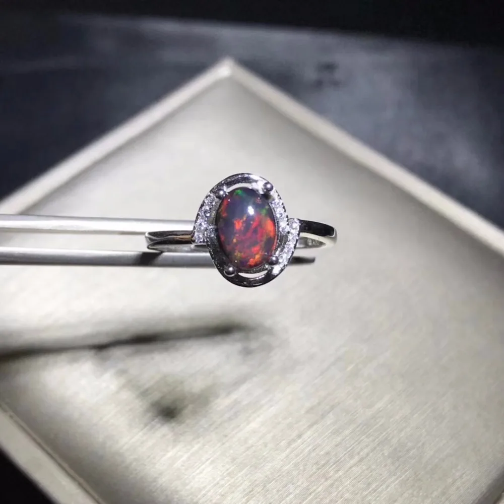 Uloveido черные кольца с огненным опалом Стерлинговое Серебро 925 пробы 6*8 мм