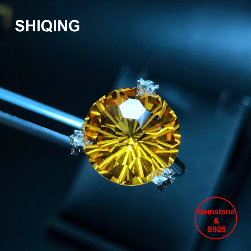 SHIQING VSS grade цитрин в форме шарика желтый топаз большой камень 15*15 мм серебро