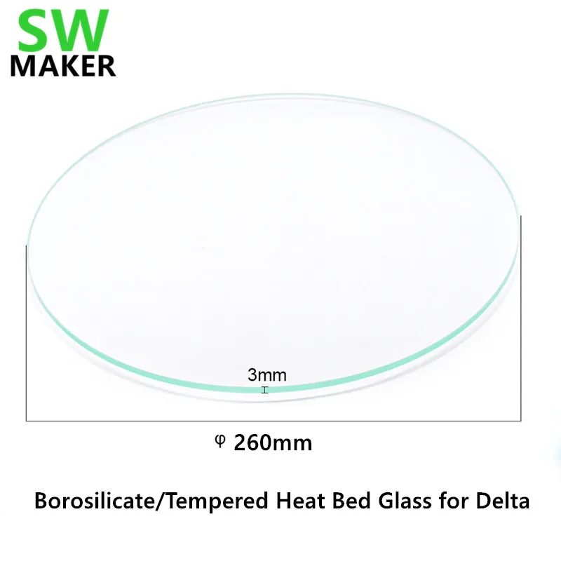 

260mm Round borosilicate / high tempered glass plate 3mm Thickness For DIY Delta Kossel 3D Printer