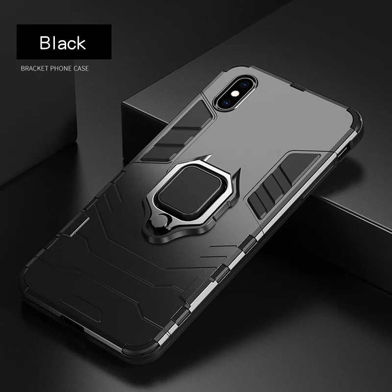 KEYSION противоударный защитный чехол для iPhone XR iPhone X Xs Max подставка держатель Автомобильный чехол для телефона с кольцом для iPhone 6 6S 6PLUS 7 8 plus - Цвет: Черный
