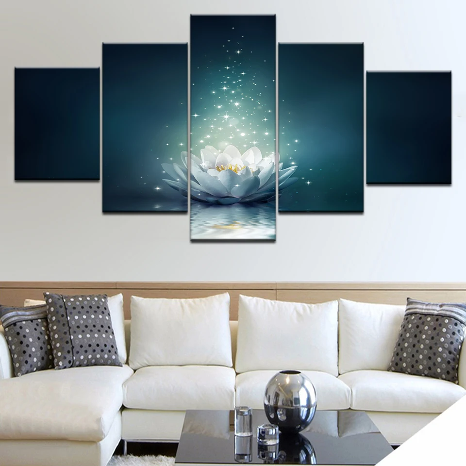 Холст HD печать плакатов Гостиная Wall Art 5 шт. белый лотос Картина домашний декор