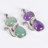 cute cat pendants suspension for girl chakra natural stone pendant green aventurine pink crystal cat wisiorek jewelry d132a d138