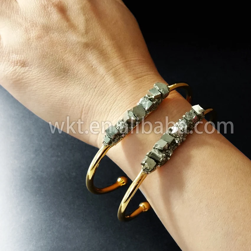 Женский браслет Пыльник из латуни простой инкрустированный Пиритом золотистого