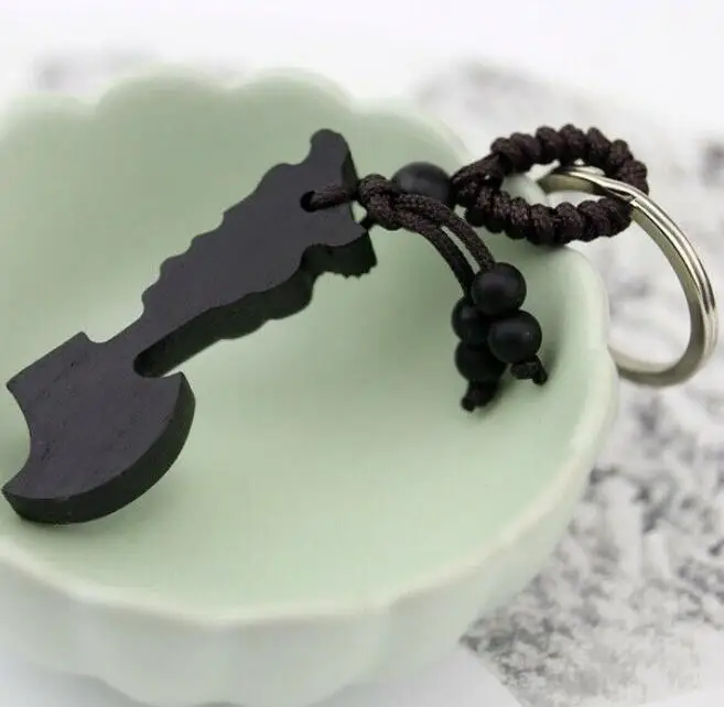 Чёрная резьба по дереву китайская Голова Дракона топор фэн шуй Статуя брелок