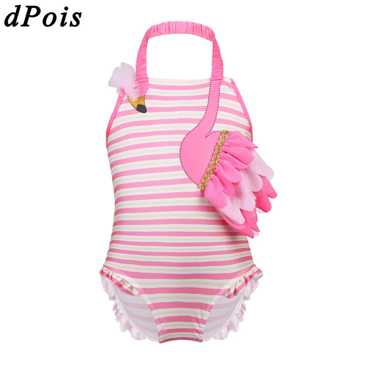 

Купальный костюм для девочек, детская одежда для плавания, цельный купальный костюм с принтом фламинго для маленьких девочек, купальный кос...