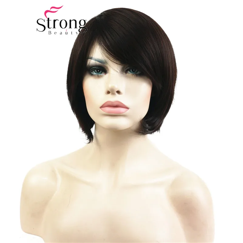 StrongBeauty короткий прямой Темно-красный выделенный Боб Стиль обметанная челка синтетический парик