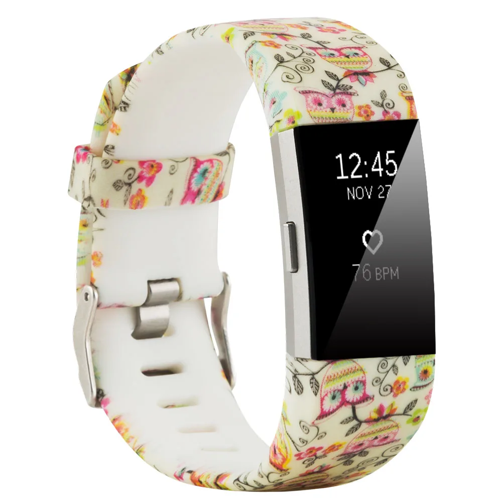 Honecumi для FitBit Charge 2 полосы спорт силиконовый браслет на запястье для FitBit Charge 2 цветочные узоры темно-синего цвета маленький большой размер