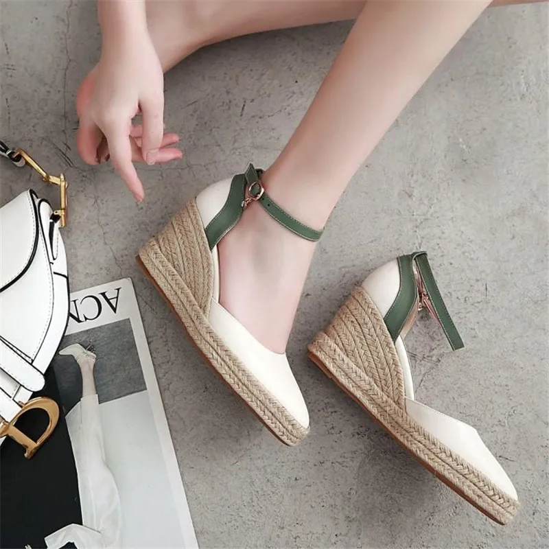 Сандалии женские из мягкой кожи эспадрильи на танкетке ремешок щиколотке