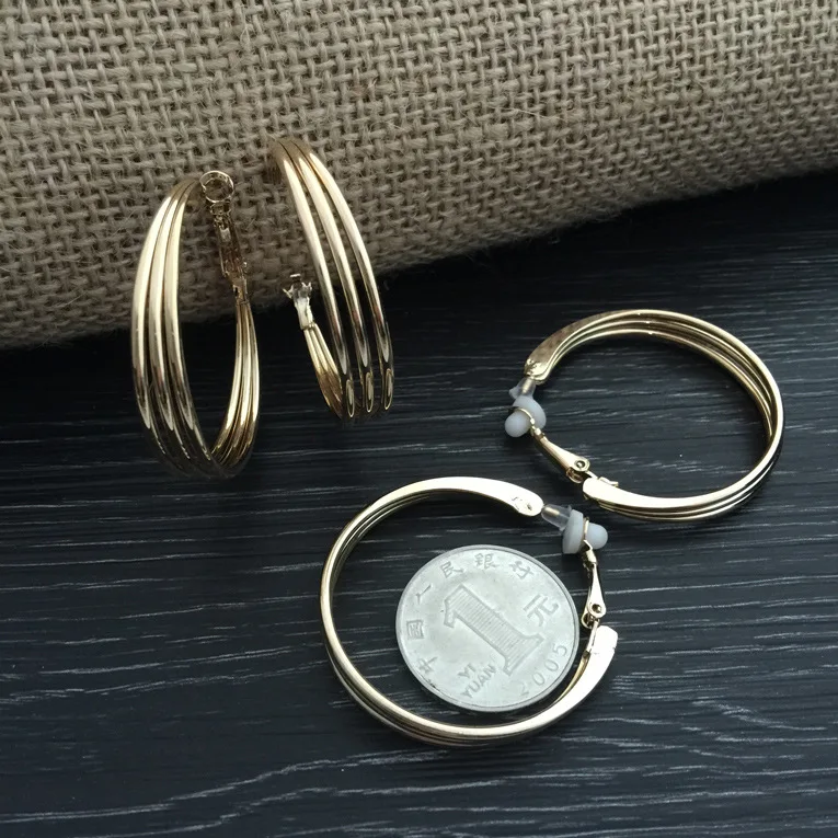 Три ряда больших круглых зажимов серьги не пирсинг клипсы для ушей кусация