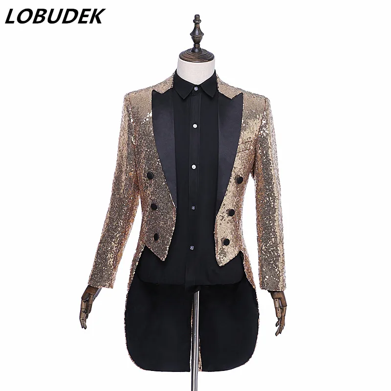 Men's Tailcoat Suit Jackets Prom Formal Host stage performance Tuxedo sequins Blazers Male Magician Teams Chorus show costumes