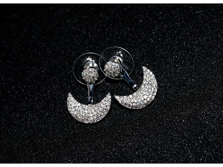 Серьги гвоздики женские серебряные с австрийским кристаллом и цирконом|moon stud