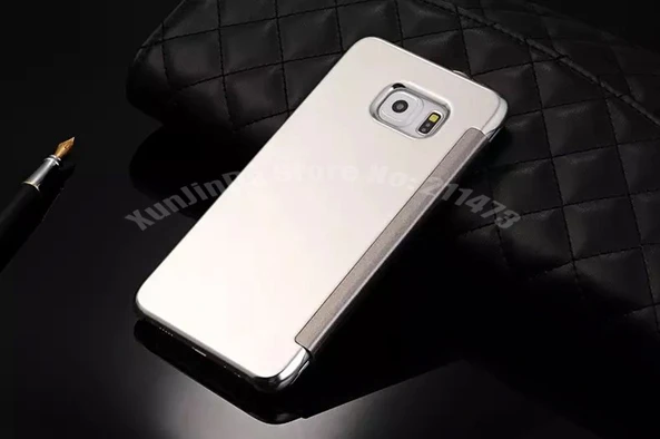 Зеркальный умный кожаный чехол книжка с окошком для Samsung Galaxy S6 Edge Plus 50x Бесплатная