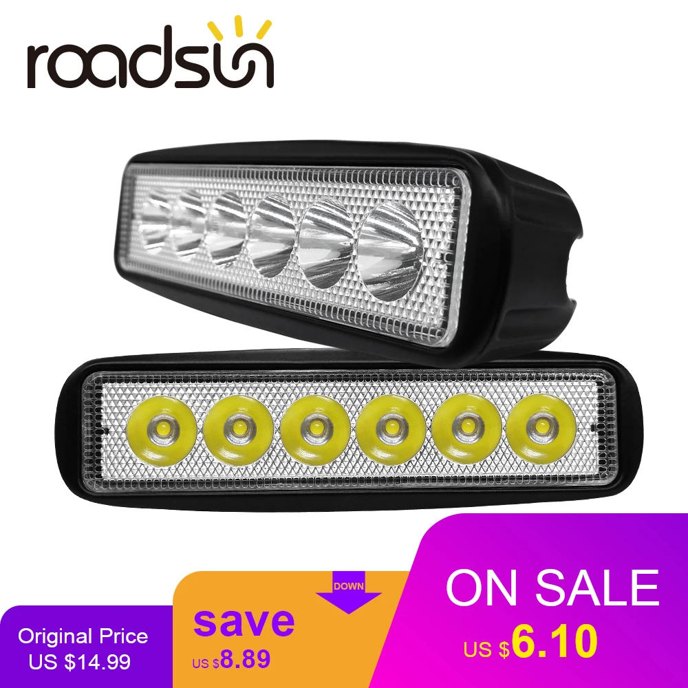 Roadsun 18 Вт 6000 К светодиодный автомобильный рабочий светильник 12 В Светодиодный точечный светильник s бар внедорожный прожектор комбинированная лампа для трактора грузовика прицепа внедорожника 1 шт