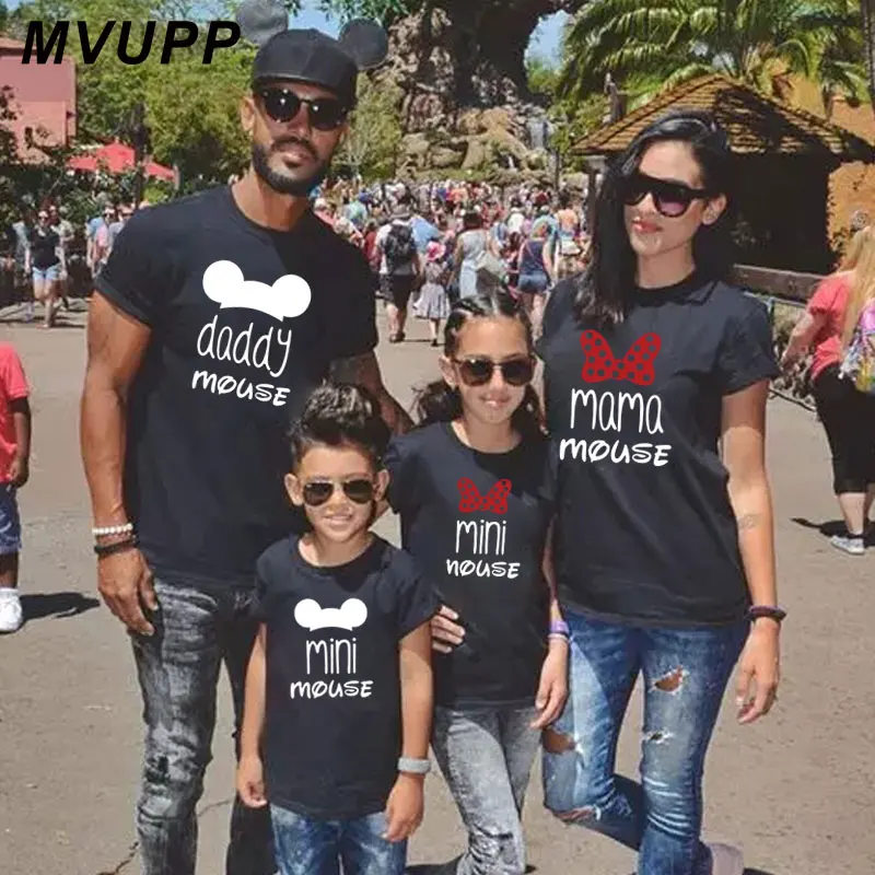 Casual family matching clothes daddy mama mini mouse mommy and me short tshirt printing woman Fashion baby girl dress big Sister