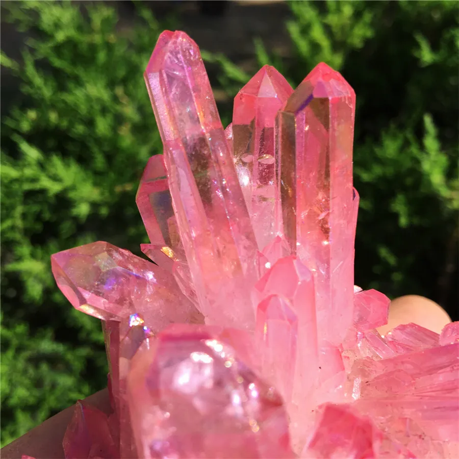 Натуральный кристалл кварца редкий красивый розовый Aura кварцевый кластер