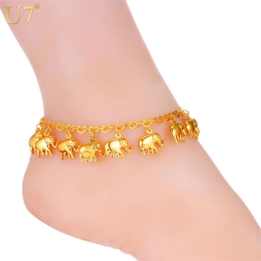 

U7 Little Elephant Anklet For Women Gift Silver/Gold Color Wholesale Cute Animal Summer Jewelry Foot Anklet A319