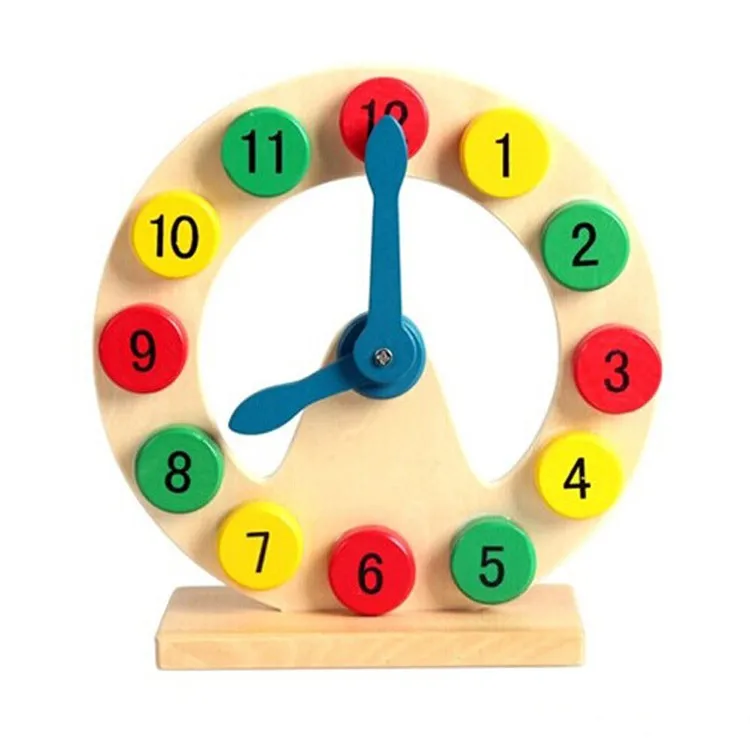 

candice guo! children toy colorful wooden toy wood clock digital cognitive time early learning gift 1pc