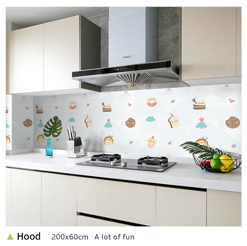 60*200cm Kitchen oil-proof wall stickers cooker high temperature waterproof tile cabinet range hood refurbished wallpaper