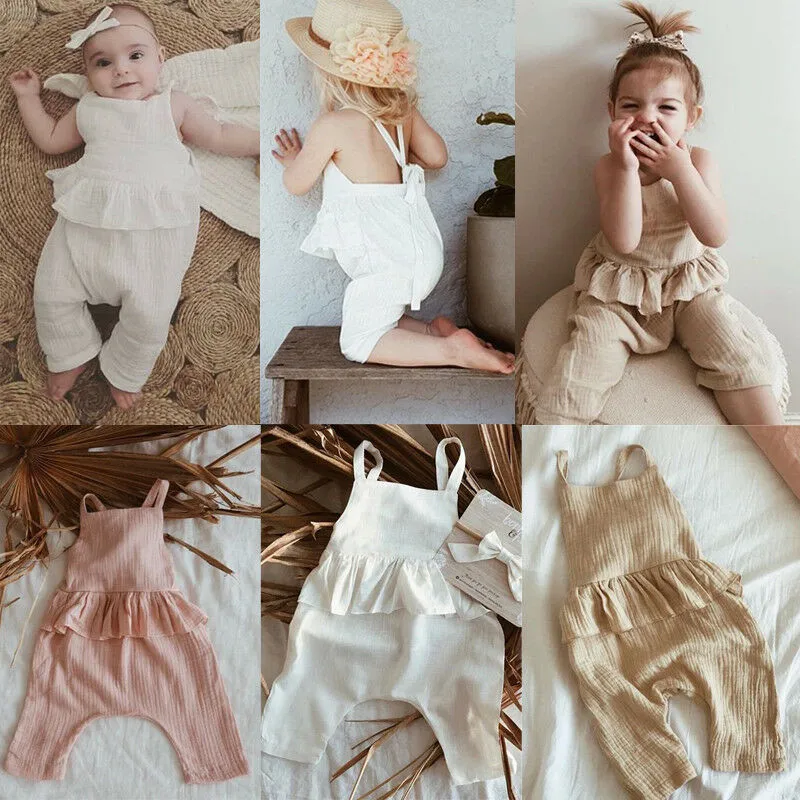 

2019 Newborn Baby Girls Summer Ruffle Romper Jumpsuit Play suit Clothes Outfit 0-3Y Cotton Blend Solid Fashionable