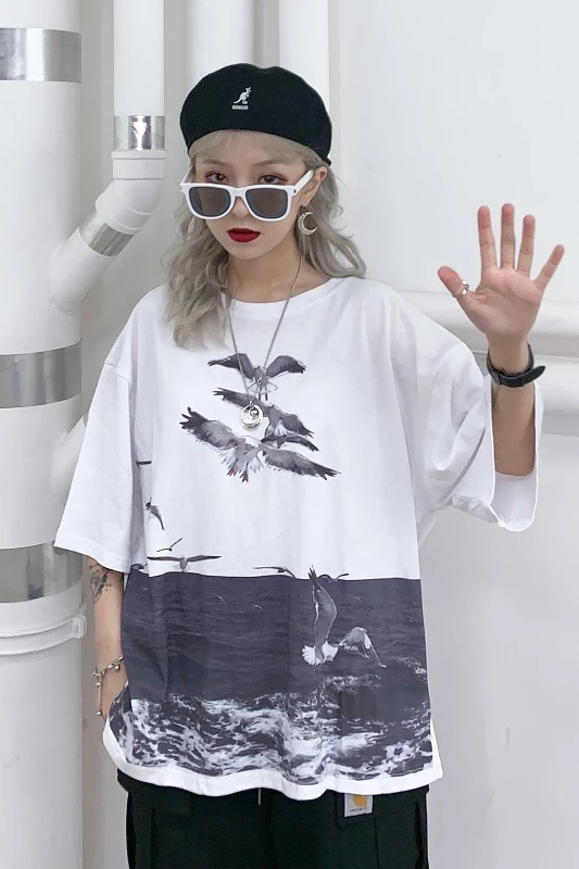 summer tops for women 2019 new vintage fashion t-shirt female Korean loose bf Harajuku short-sleeved O-Neck Tees streetwear tide | Женская