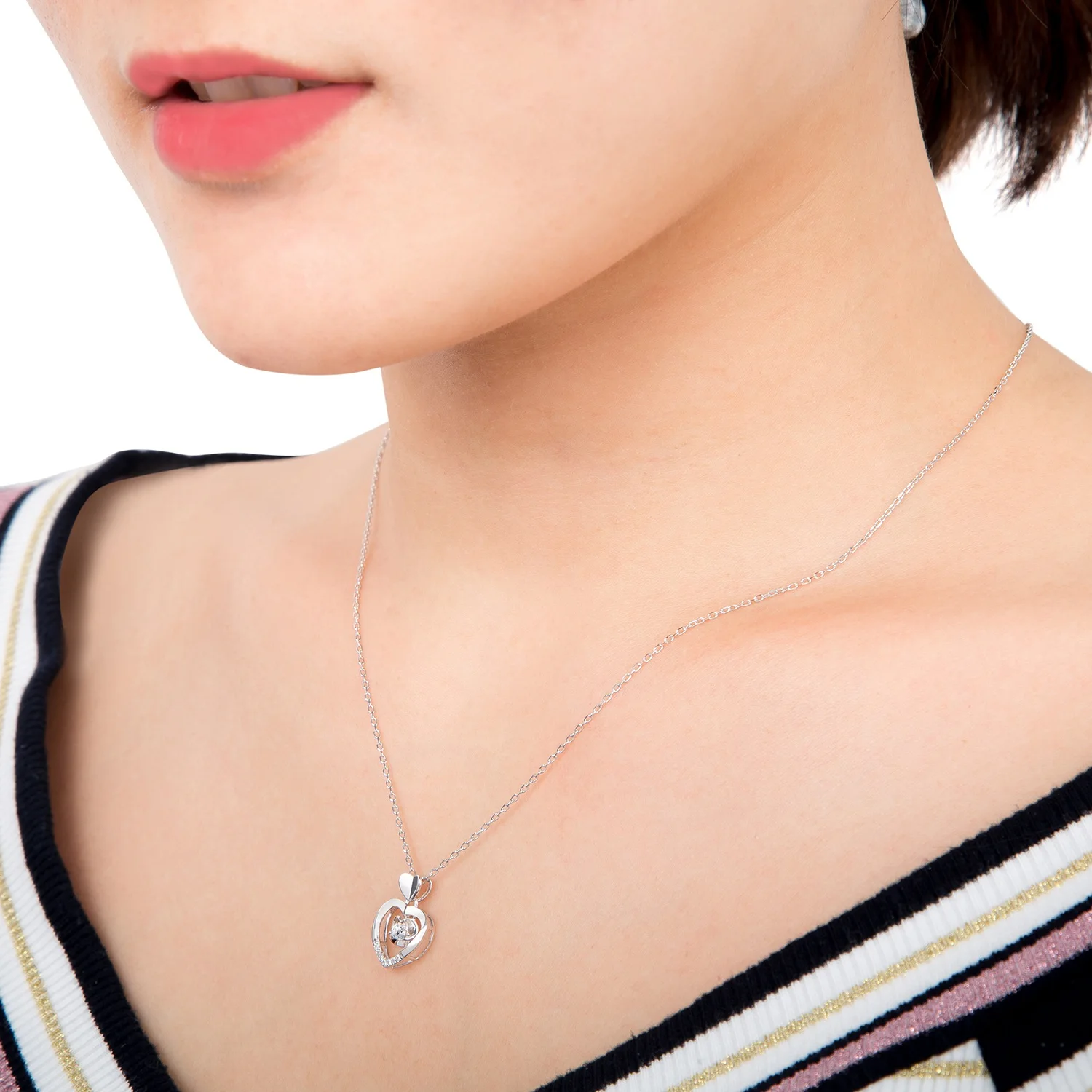 Veecans Romantic Love Heart Pendant Necklace For Women 925 Sterling Silver Necklaces with Cubic Zirconia Bijoux Box | Украшения и