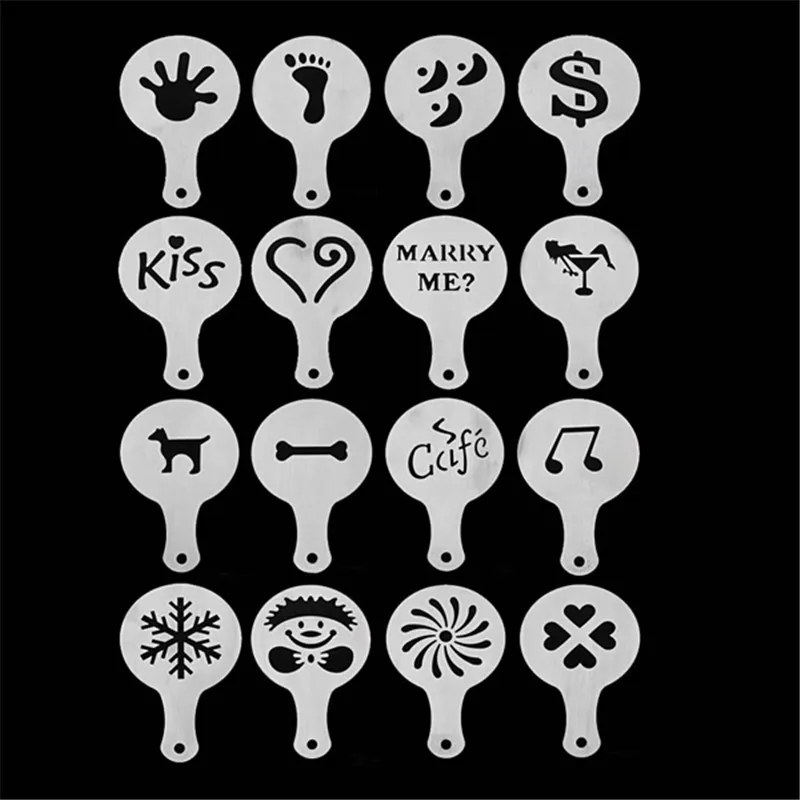 16 шт пластиковый кофе шаблон трафареты капучино шоколадный латте инструменты