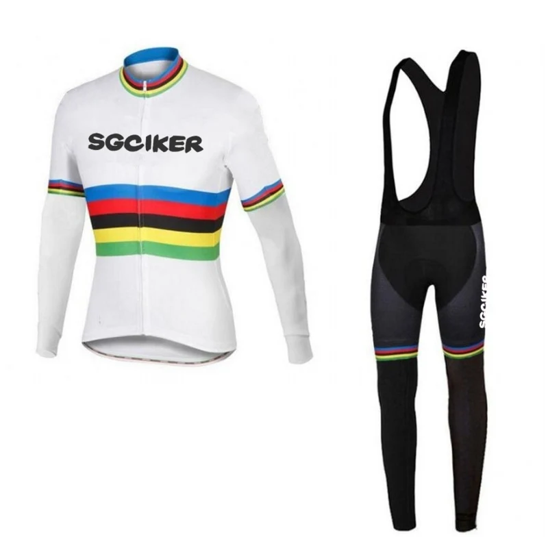 

winter thermal flecce SGCIKER champion honor rainbow cycling jersey set men long sleeve race bicycle cloth MTB Ropa Ciclismo