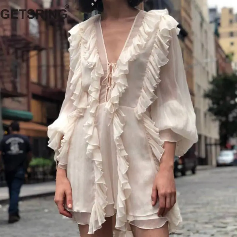 Женское Ассиметричное платье GETSRING вечернее с треугольным вырезом и рюшами