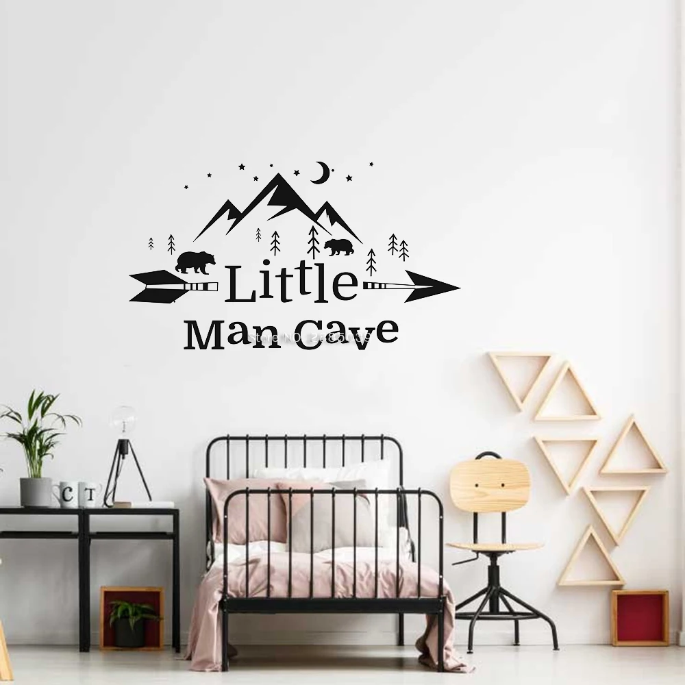 

Little Man Cave Wall Stickers For Baby Kids Room Woodland Decor Art Nursery DIY Self-Sticking Wall Decals Home Decoration LC1321