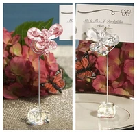 free shipping 10pcslot exquisite pink white crystal butterfly place card holder table name number holder